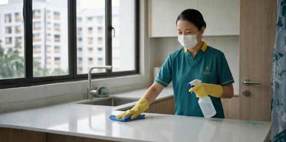 home cleaning specialist applying disinfection solution