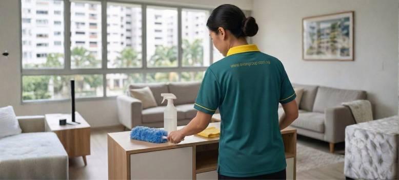 part-time house cleaner dusting furniture